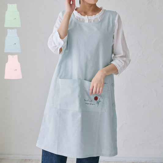 カラフルフラワー脇ボタンエプロン