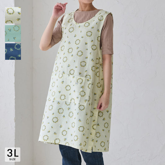 3Lサイズミモザ柄エプロンワンピースエプロン