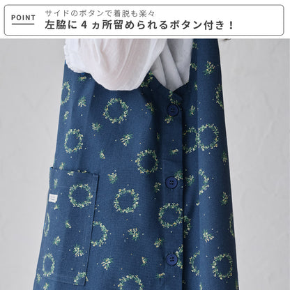 3Lサイズミモザ柄エプロンワンピースエプロン