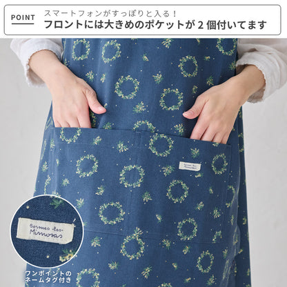 3Lサイズミモザ柄エプロンワンピースエプロン