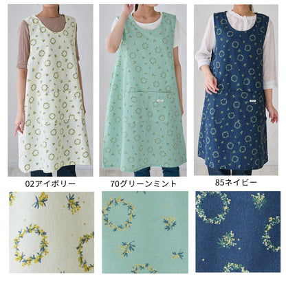 3Lサイズミモザ柄エプロンワンピースエプロン