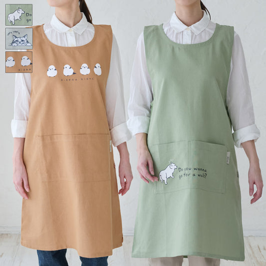 お尻が隠れる可愛いアニマル脇ボタンエプロン