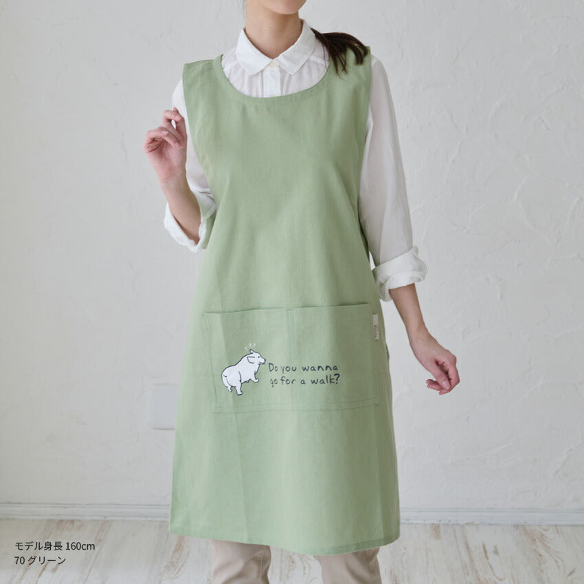 お尻が隠れる可愛いアニマル脇ボタンエプロン