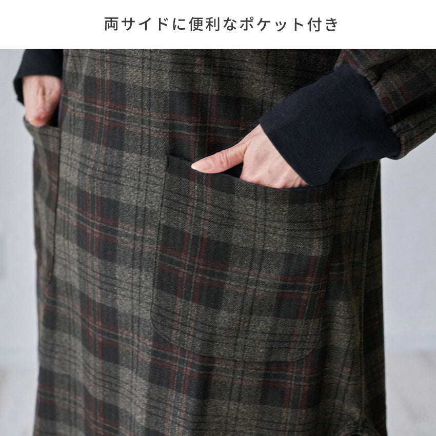 袖口リブチェック柄割烹着割烹着かっぽう着
