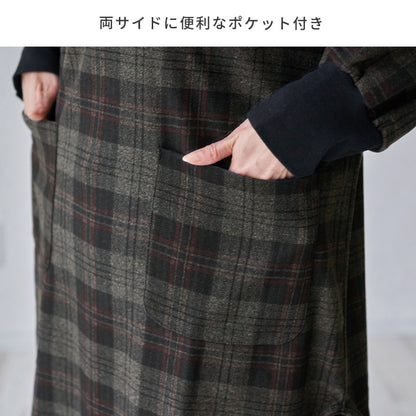 袖口リブチェック柄割烹着割烹着かっぽう着