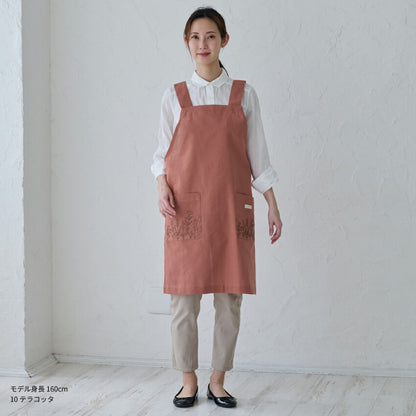 ボタニカル刺繍入りH型エプロン