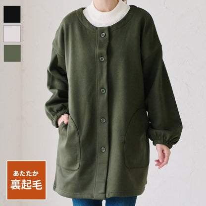 前開き裏起毛かっぽう着 割烹着 裏起毛 無地 ゆったり かっぽうぎ スモック 割ぽう着 シンプル 保育士 ロング ギフト おしゃれ かわいい 母の日 ギフト プレゼント 無地 あったか 冬 厚手 防寒 裏フリース