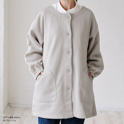 前開き裏起毛かっぽう着 割烹着 裏起毛 無地 ゆったり かっぽうぎ スモック 割ぽう着 シンプル 保育士 ロング ギフト おしゃれ かわいい 母の日 ギフト プレゼント 無地 あったか 冬 厚手 防寒 裏フリース