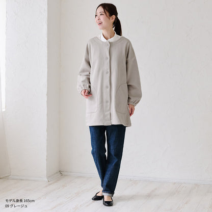 前開き裏起毛かっぽう着 割烹着 裏起毛 無地 ゆったり かっぽうぎ スモック 割ぽう着 シンプル 保育士 ロング ギフト おしゃれ かわいい 母の日 ギフト プレゼント 無地 あったか 冬 厚手 防寒 裏フリース
