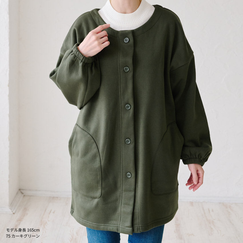 前開き裏起毛かっぽう着 割烹着 裏起毛 無地 ゆったり かっぽうぎ スモック 割ぽう着 シンプル 保育士 ロング ギフト おしゃれ かわいい 母の日 ギフト プレゼント 無地 あったか 冬 厚手 防寒 裏フリース
