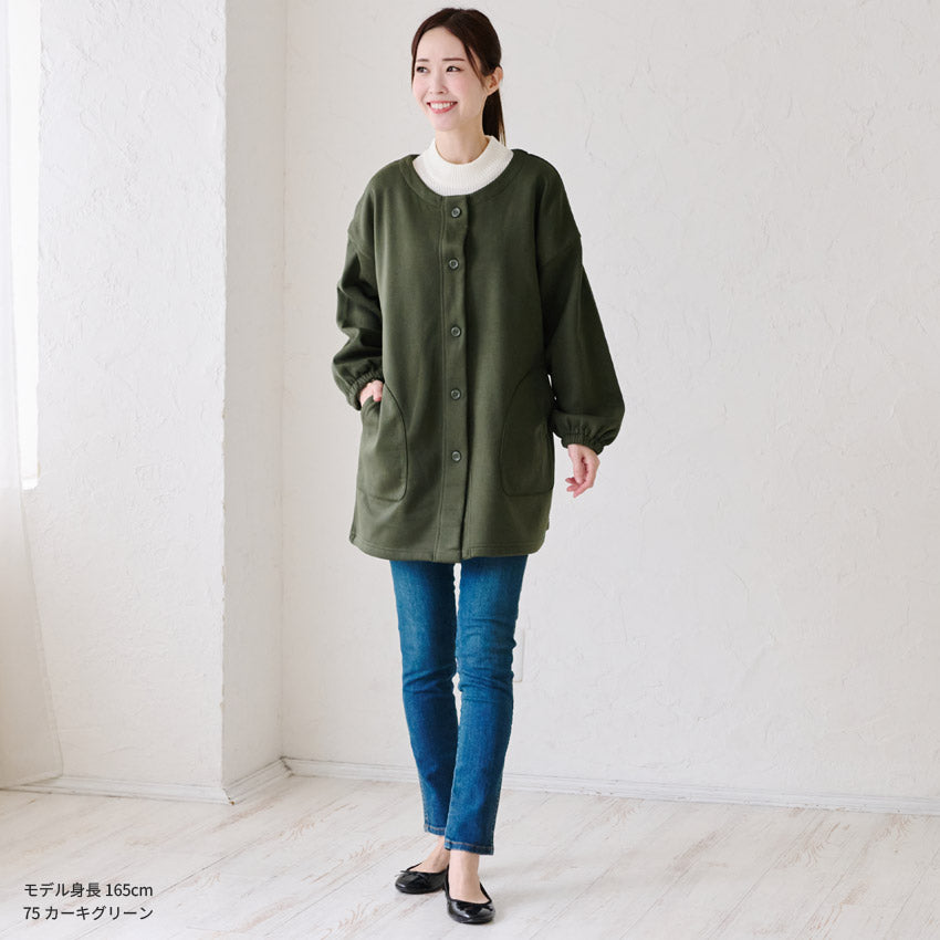 前開き裏起毛かっぽう着 割烹着 裏起毛 無地 ゆったり かっぽうぎ スモック 割ぽう着 シンプル 保育士 ロング ギフト おしゃれ かわいい 母の日 ギフト プレゼント 無地 あったか 冬 厚手 防寒 裏フリース