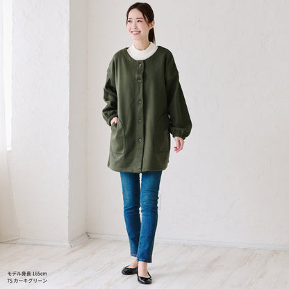 前開き裏起毛かっぽう着 割烹着 裏起毛 無地 ゆったり かっぽうぎ スモック 割ぽう着 シンプル 保育士 ロング ギフト おしゃれ かわいい 母の日 ギフト プレゼント 無地 あったか 冬 厚手 防寒 裏フリース