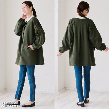 前開き裏起毛かっぽう着 割烹着 裏起毛 無地 ゆったり かっぽうぎ スモック 割ぽう着 シンプル 保育士 ロング ギフト おしゃれ かわいい 母の日 ギフト プレゼント 無地 あったか 冬 厚手 防寒 裏フリース