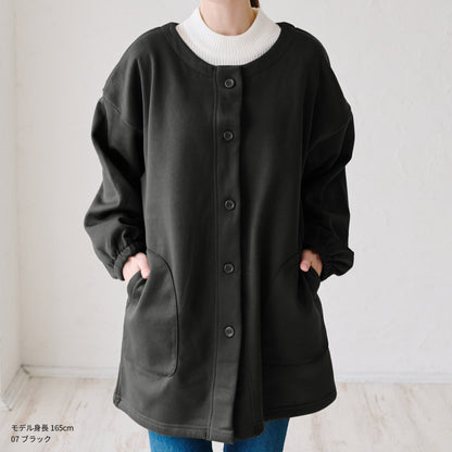 前開き裏起毛かっぽう着 割烹着 裏起毛 無地 ゆったり かっぽうぎ スモック 割ぽう着 シンプル 保育士 ロング ギフト おしゃれ かわいい 母の日 ギフト プレゼント 無地 あったか 冬 厚手 防寒 裏フリース