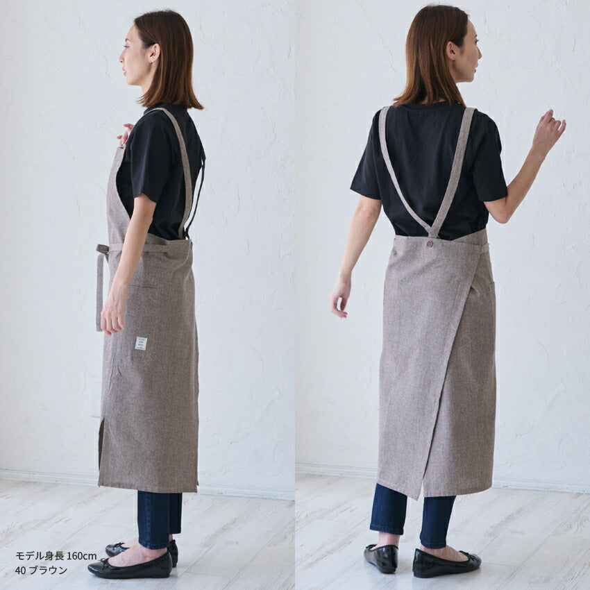 シャンブレー生地ロング丈エプロン