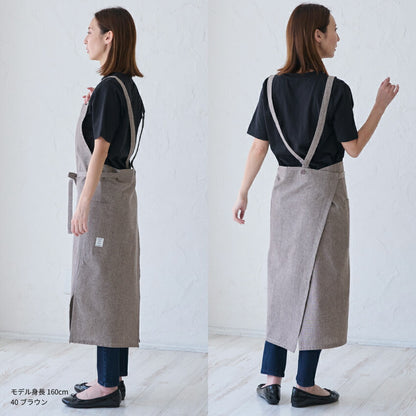 シャンブレー生地ロング丈エプロン