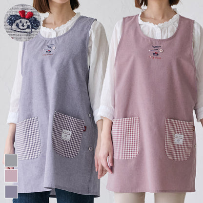 お尻が隠れる可愛い刺繍入りエプロン