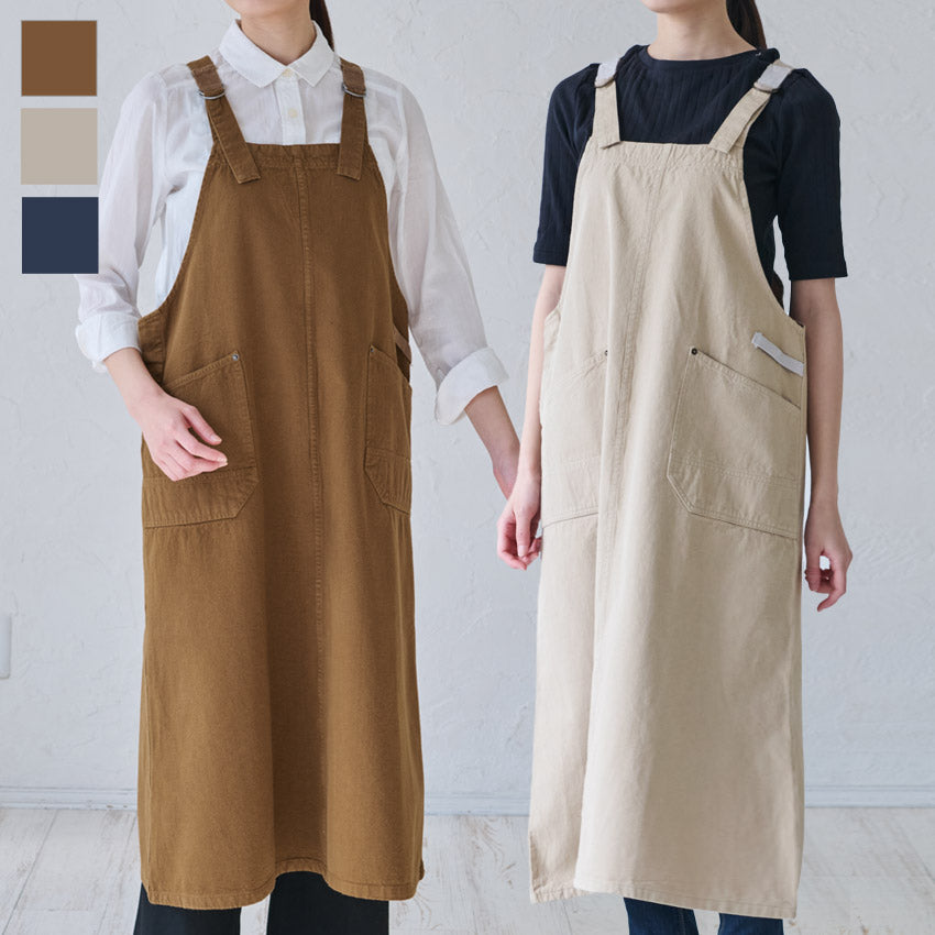 綿麻のキャンバス生地を使ったワンピースエプロン