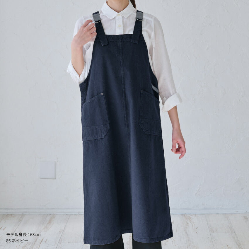 綿麻のキャンバス生地を使ったワンピースエプロン