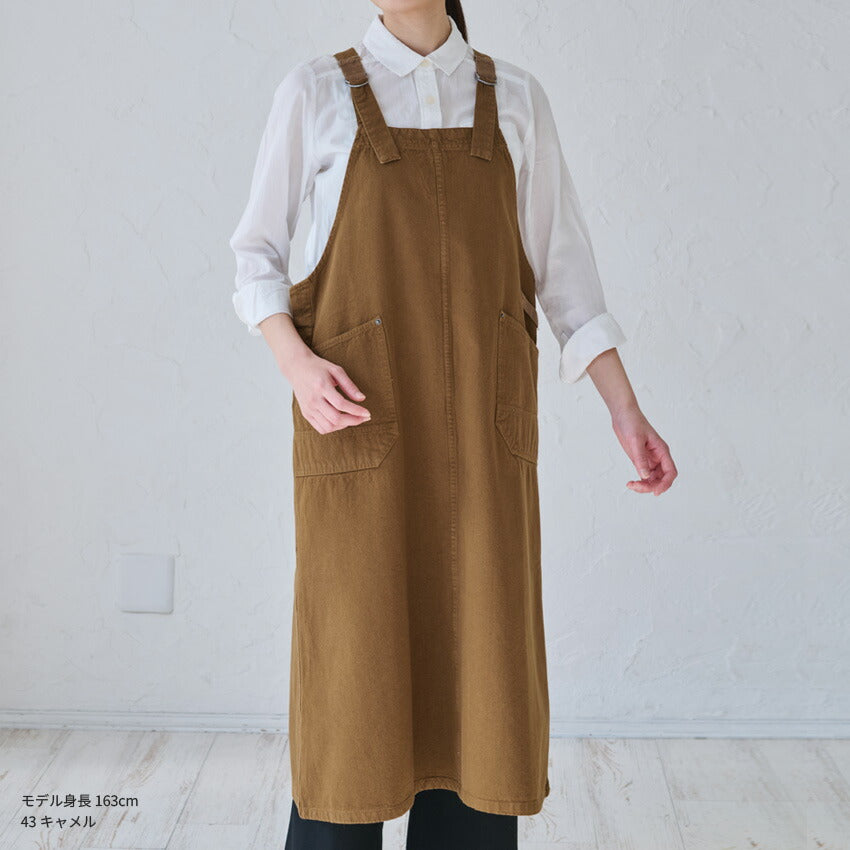 綿麻のキャンバス生地を使ったワンピースエプロン