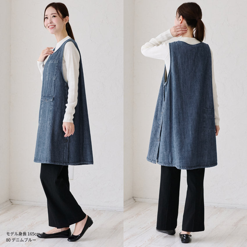 デニム裏ボアエプロン