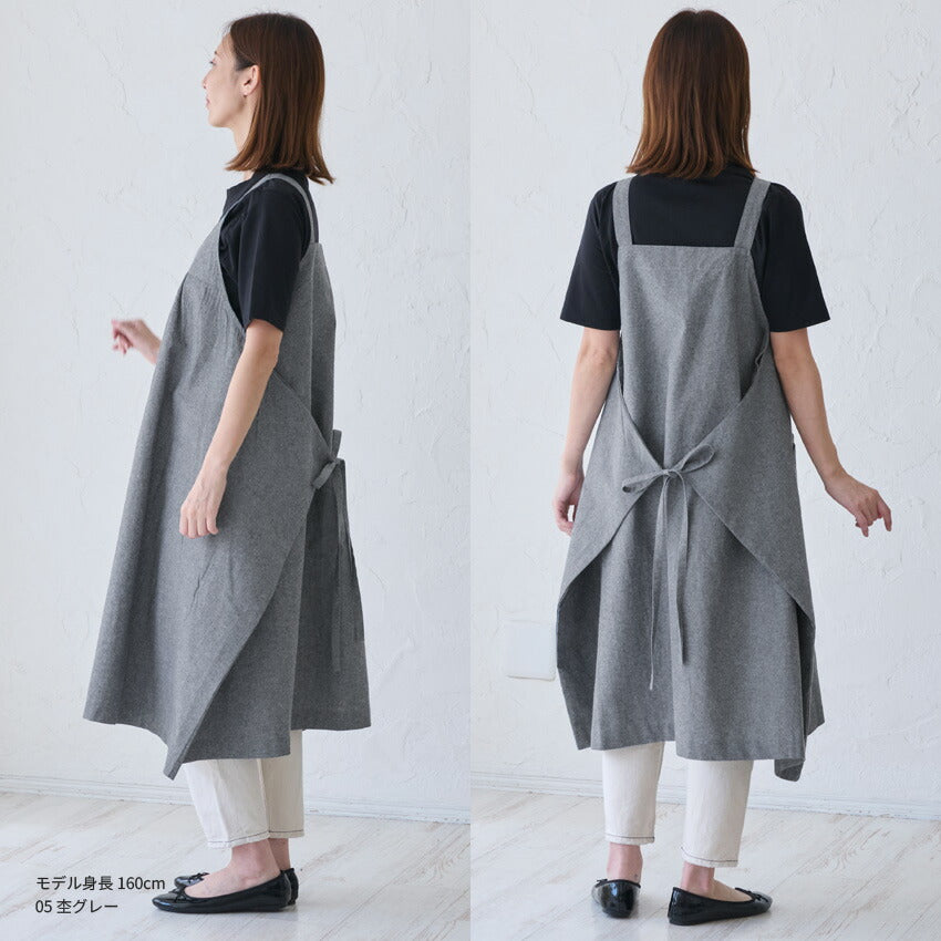 お尻が隠れる前後2WAY綿麻タブリエエプロン