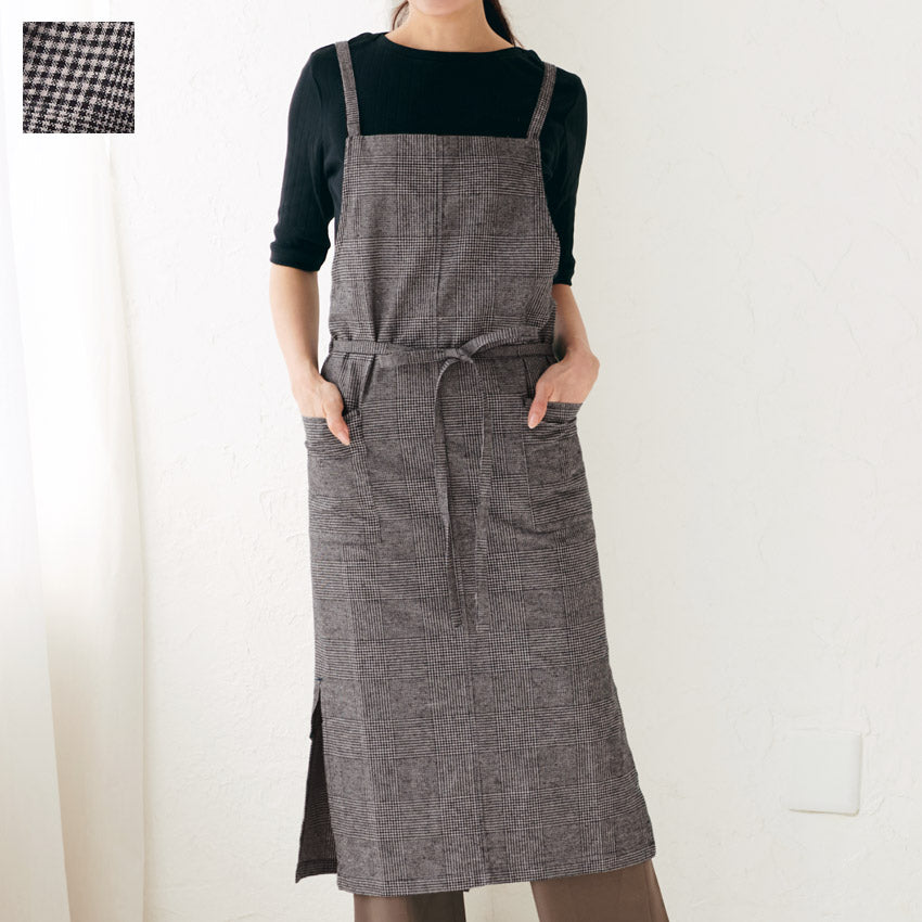 お尻が隠れるチェックロングクロスエプロン