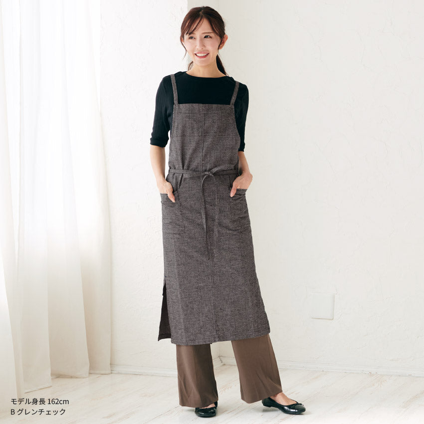 お尻が隠れるチェックロングクロスエプロン