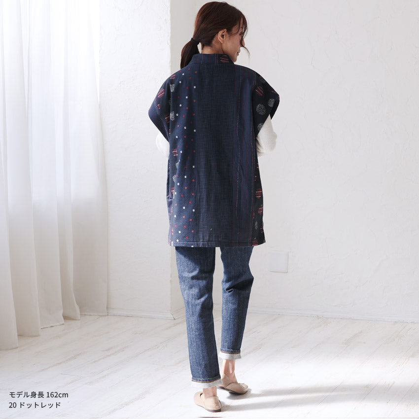 お尻がすっぽり隠れる割烹着、裏起毛、エプロン、ボタニカル柄、ゆったり、フリース、ボア