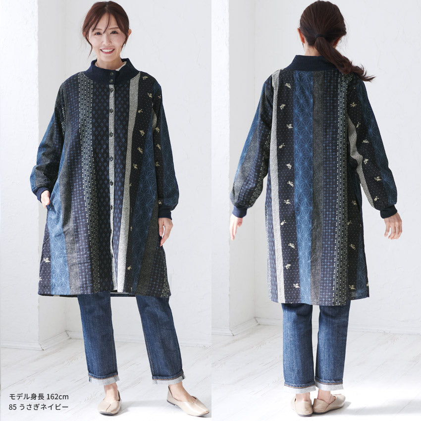 まるで毛布のようなふわふわの裏ボア生地、お尻がすっぽり隠れる割烹着、裏起毛、エプロン、割烹着、ゆったり、フリース、ボア