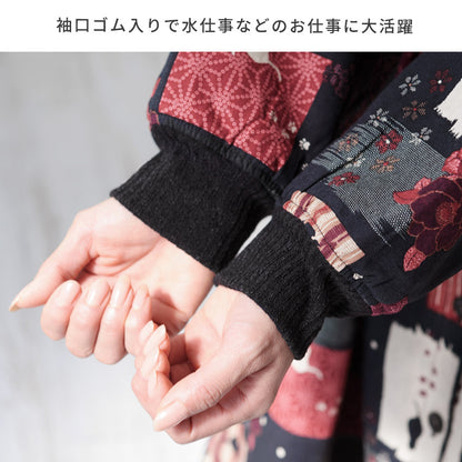 まるで毛布のようなふわふわの裏ボア生地、お尻がすっぽり隠れる割烹着、裏起毛、エプロン、割烹着、ゆったり、フリース、ボア