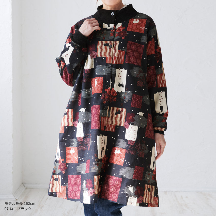 まるで毛布のようなふわふわの裏ボア生地、お尻がすっぽり隠れる割烹着、裏起毛、エプロン、割烹着、ゆったり、フリース、ボア