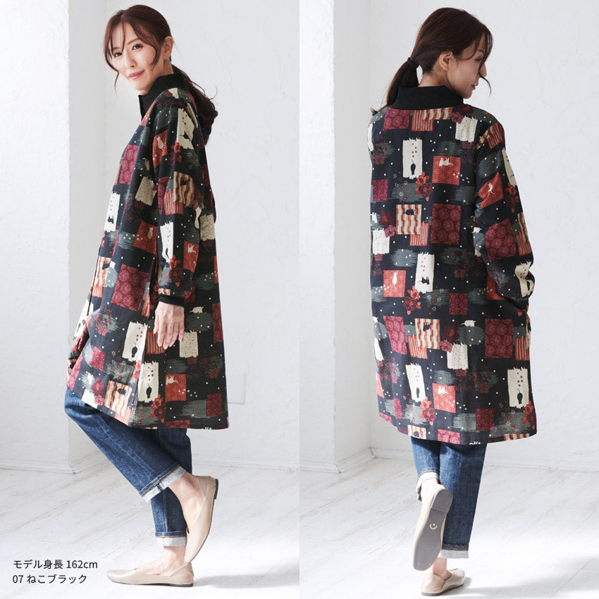 まるで毛布のようなふわふわの裏ボア生地、お尻がすっぽり隠れる割烹着、裏起毛、エプロン、割烹着、ゆったり、フリース、ボア