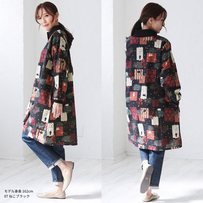 まるで毛布のようなふわふわの裏ボア生地、お尻がすっぽり隠れる割烹着、裏起毛、エプロン、割烹着、ゆったり、フリース、ボア