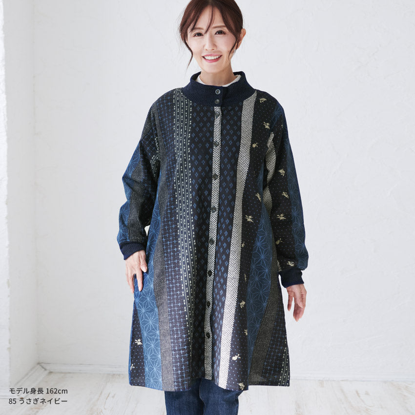 まるで毛布のようなふわふわの裏ボア生地、お尻がすっぽり隠れる割烹着、裏起毛、エプロン、割烹着、ゆったり、フリース、ボア