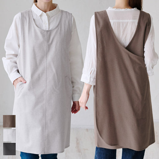 お尻が隠れるチェックロングクロスエプロン