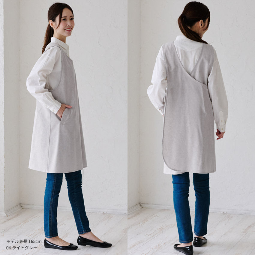 お尻が隠れるチェックロングクロスエプロン