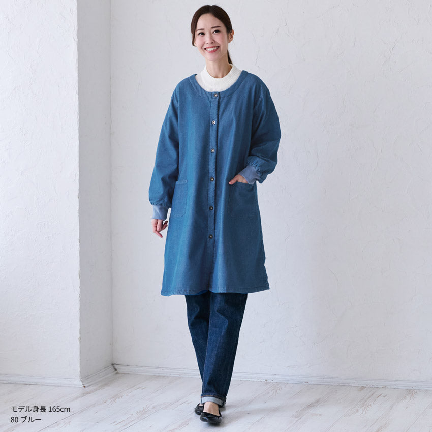 裏起毛、フリース、割烹着、無地、裏ボア、ゆったり、ボア、キルティング、かっぽうぎ、スモック、割ぽう着、シンプル、エプロン、ロング、ワンピース、保育士、ロング、ギフト、おしゃれ、かわいい、母の日、ギフト、プレゼント