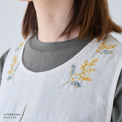 ミモザ刺繍エプロンワンピース