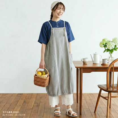 裾バルーンデニムワンピースエプロンゆったりかぶりロング尻が隠れる可愛い料理ギフトプレゼント保育士ゆったり大きいサイズ大きい母の日ロング丈デニムロング丈デニム