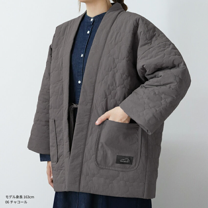 雲形キルトのあったかはんてん半纏レディースおしゃれ半纏冬裏起毛裏ボア裏シャギーちゃんちゃんこアウトドア暖かい軽いキルティング部屋着防寒ルームウェア無地シンプル薄手ハンテンML