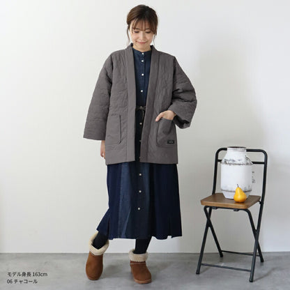 雲形キルトのあったかはんてん半纏レディースおしゃれ半纏冬裏起毛裏ボア裏シャギーちゃんちゃんこアウトドア暖かい軽いキルティング部屋着防寒ルームウェア無地シンプル薄手ハンテンML