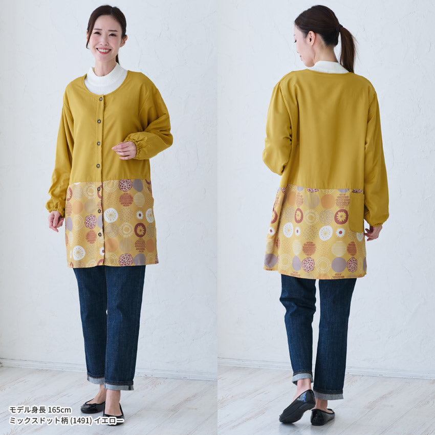 裏起毛、フリース、割烹着、無地、裏ボア、ゆったり、ボア、キルティング、かっぽうぎ、スモック、割ぽう着、シンプル、エプロン、ロング、ワンピース、保育士、ロング、ギフト、おしゃれ、かわいい、母の日、ギフト、プレゼント