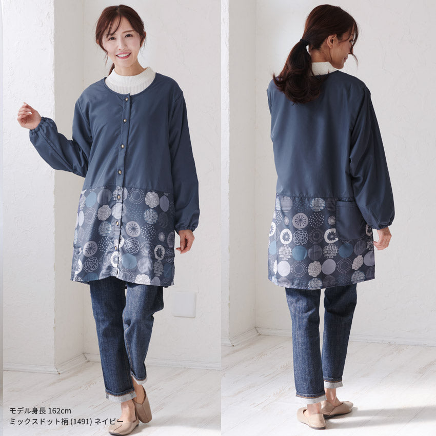 裏起毛、フリース、割烹着、無地、裏ボア、ゆったり、ボア、キルティング、かっぽうぎ、スモック、割ぽう着、シンプル、エプロン、ロング、ワンピース、保育士、ロング、ギフト、おしゃれ、かわいい、母の日、ギフト、プレゼント