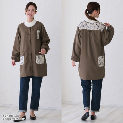 裏起毛、フリース、割烹着、無地、裏ボア、ゆったり、ボア、キルティング、かっぽうぎ、スモック、割ぽう着、シンプル、エプロン、ロング、ワンピース、保育士、ロング、ギフト、おしゃれ、かわいい、母の日、ギフト、プレゼント