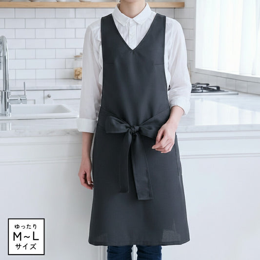 制服やユニフォームにぴったりの前結びリボンが可愛いエプロン