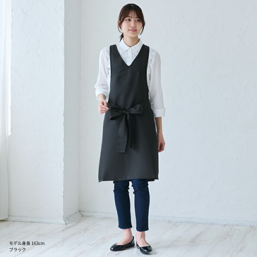 制服やユニフォームにぴったりの前結びリボンが可愛いエプロン