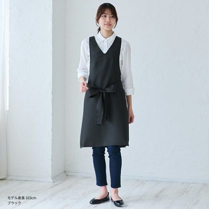 制服やユニフォームにぴったりの前結びリボンが可愛いエプロン