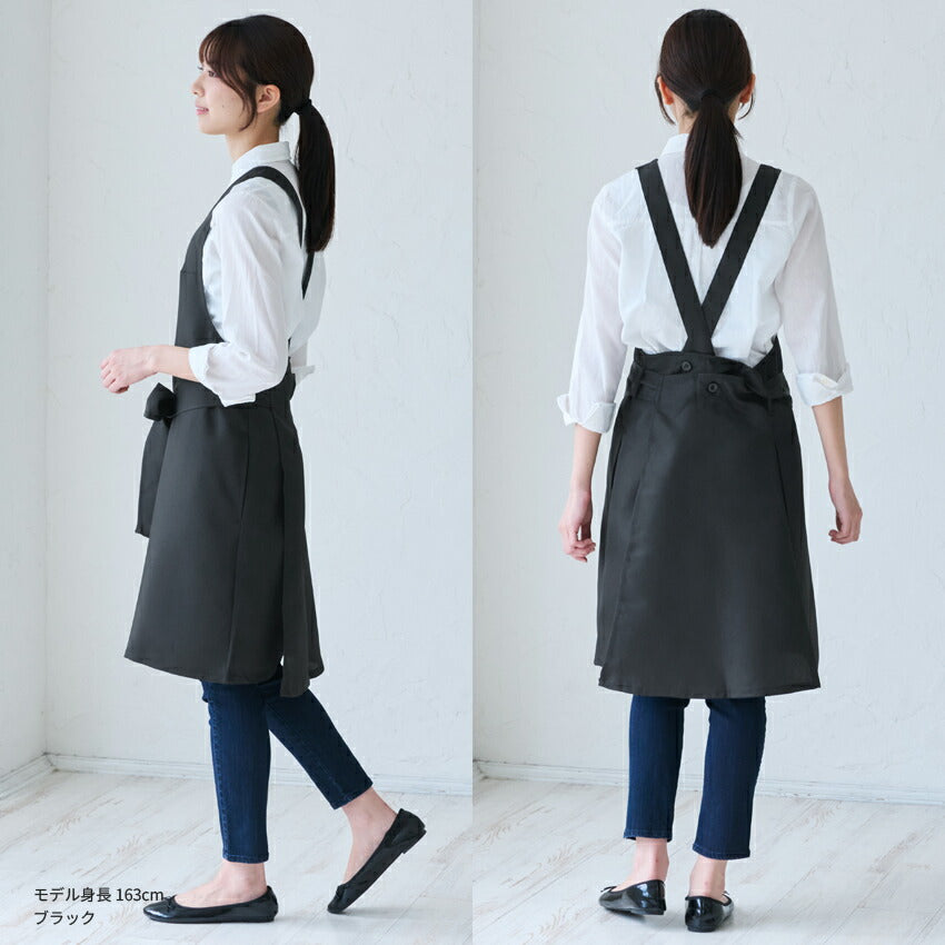制服やユニフォームにぴったりの前結びリボンが可愛いエプロン