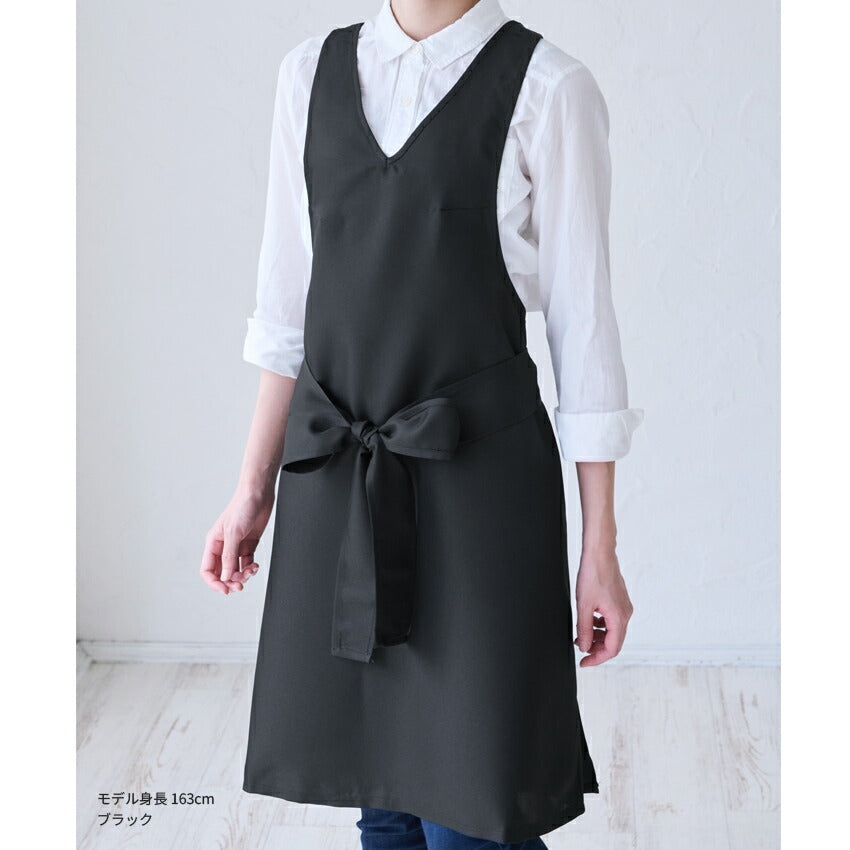 制服やユニフォームにぴったりの前結びリボンが可愛いエプロン